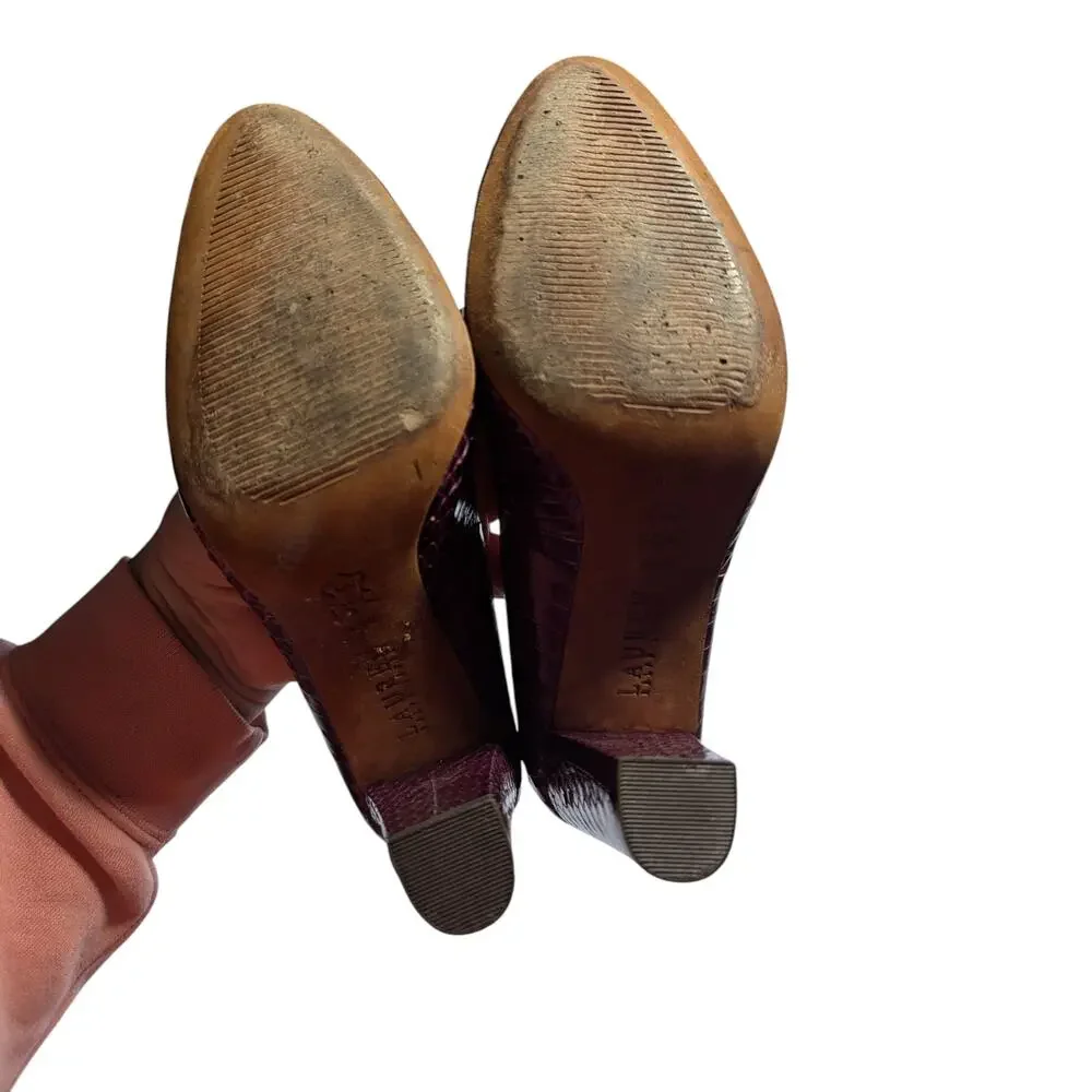 Lauren Ralph Lauren Viona Purple Croc Embossed Leather Block Heel Pumps Sz 6.5